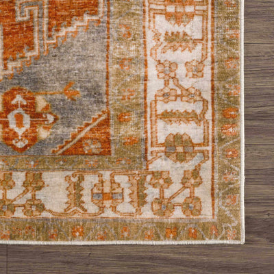 Vintage Style Turkish Design Rust, Gray and Silver Washable Area Rug - The Rug Decor