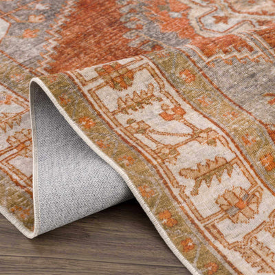 Vintage Style Turkish Design Rust, Gray and Silver Washable Area Rug - The Rug Decor