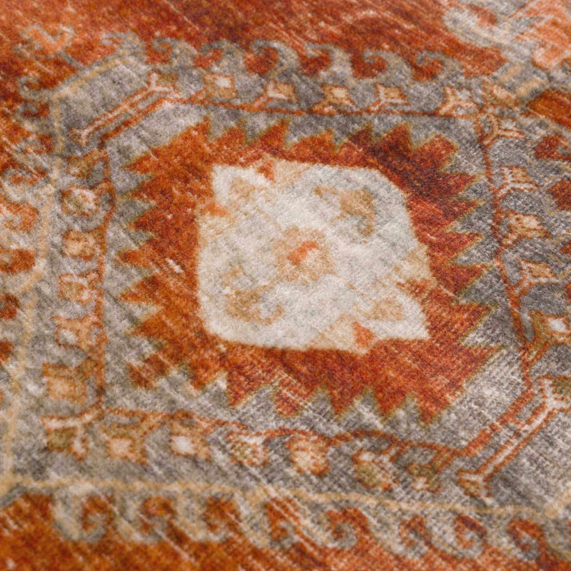 Vintage Style Turkish Design Rust, Gray and Silver Washable Area Rug - The Rug Decor