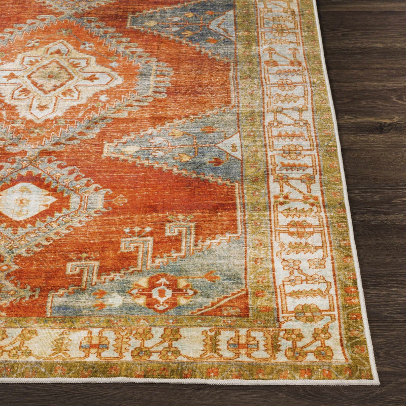 Vintage Style Turkish Design Rust, Gray and Silver Washable Area Rug - The Rug Decor