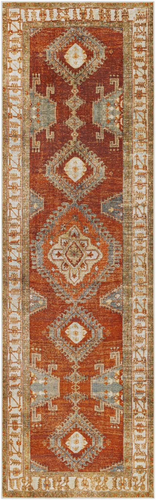 Vintage Style Turkish Design Rust, Gray and Silver Washable Area Rug - The Rug Decor