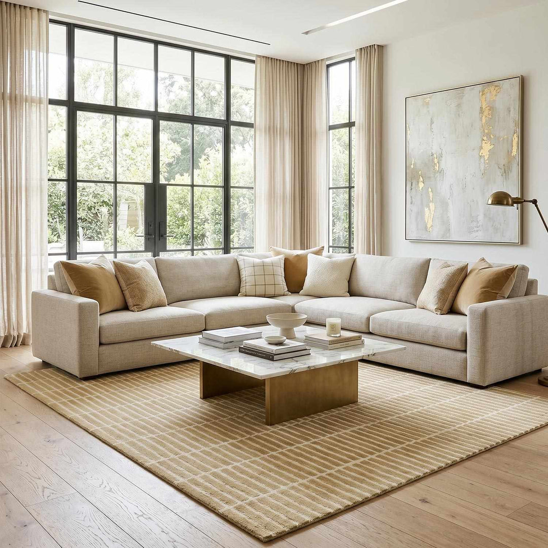 Finial Modern Stripes Design Beige Hand Tufted Wool Area Rug