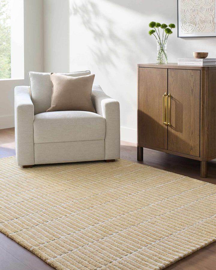 Finial Modern Stripes Design Beige Hand Tufted Wool Area Rug