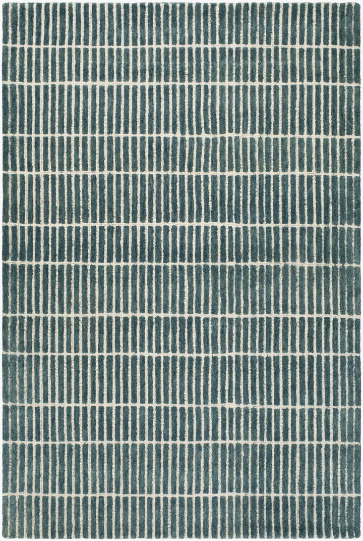 Finial Blue Modern Stripes Design Hand Tufted Wool Area Rug