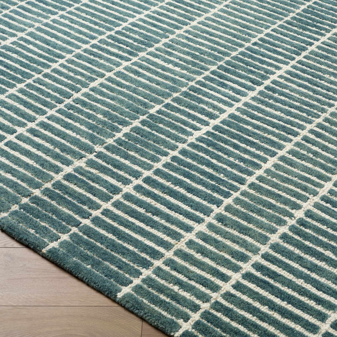 Finial Blue Modern Stripes Design Hand Tufted Wool Area Rug