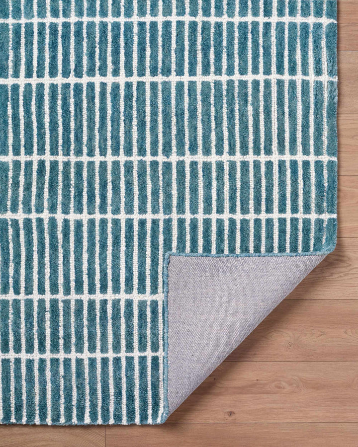 Finial Blue Modern Stripes Design Hand Tufted Wool Area Rug