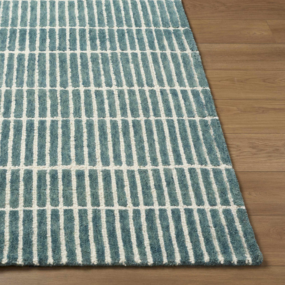 Finial Blue Modern Stripes Design Hand Tufted Wool Area Rug
