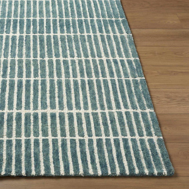 Finial Blue Modern Stripes Design Hand Tufted Wool Area Rug