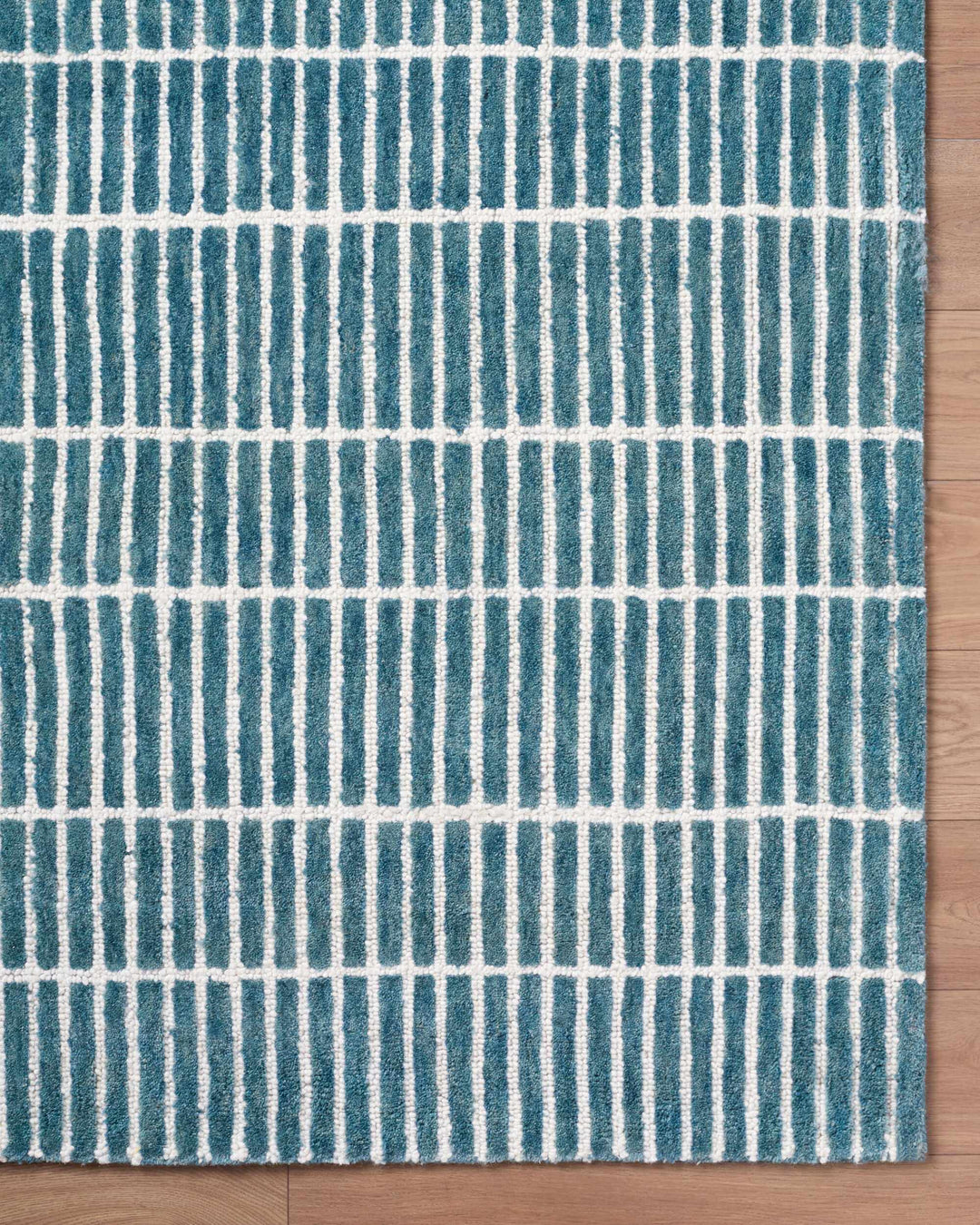 Finial Blue Modern Stripes Design Hand Tufted Wool Area Rug