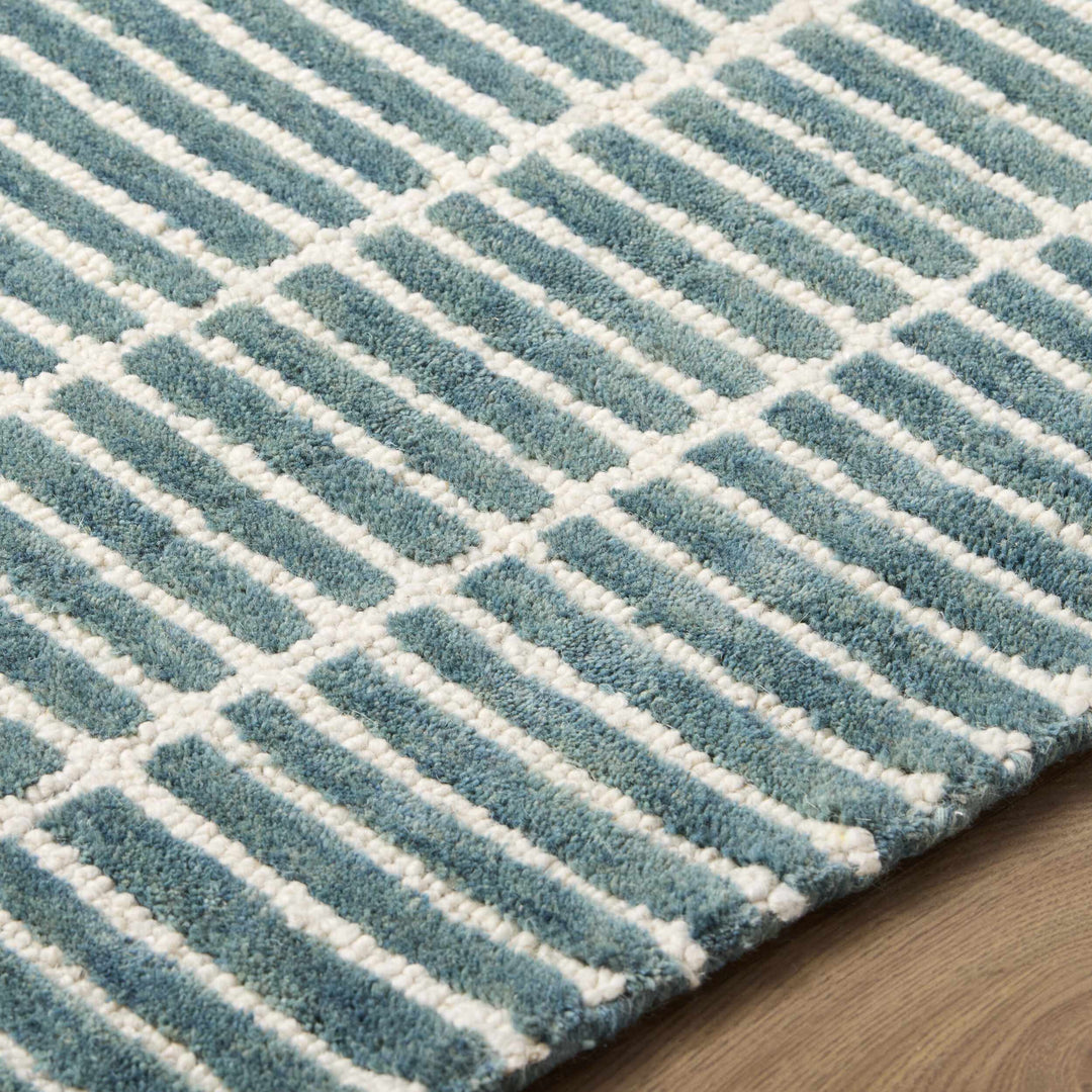 Finial Blue Modern Stripes Design Hand Tufted Wool Area Rug