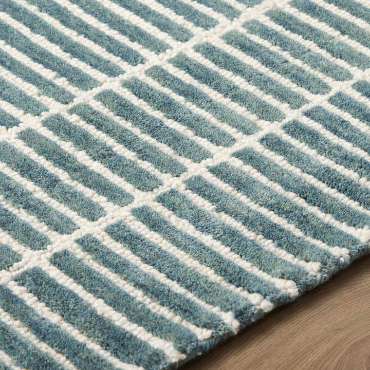 Finial Blue Modern Stripes Design Hand Tufted Wool Area Rug