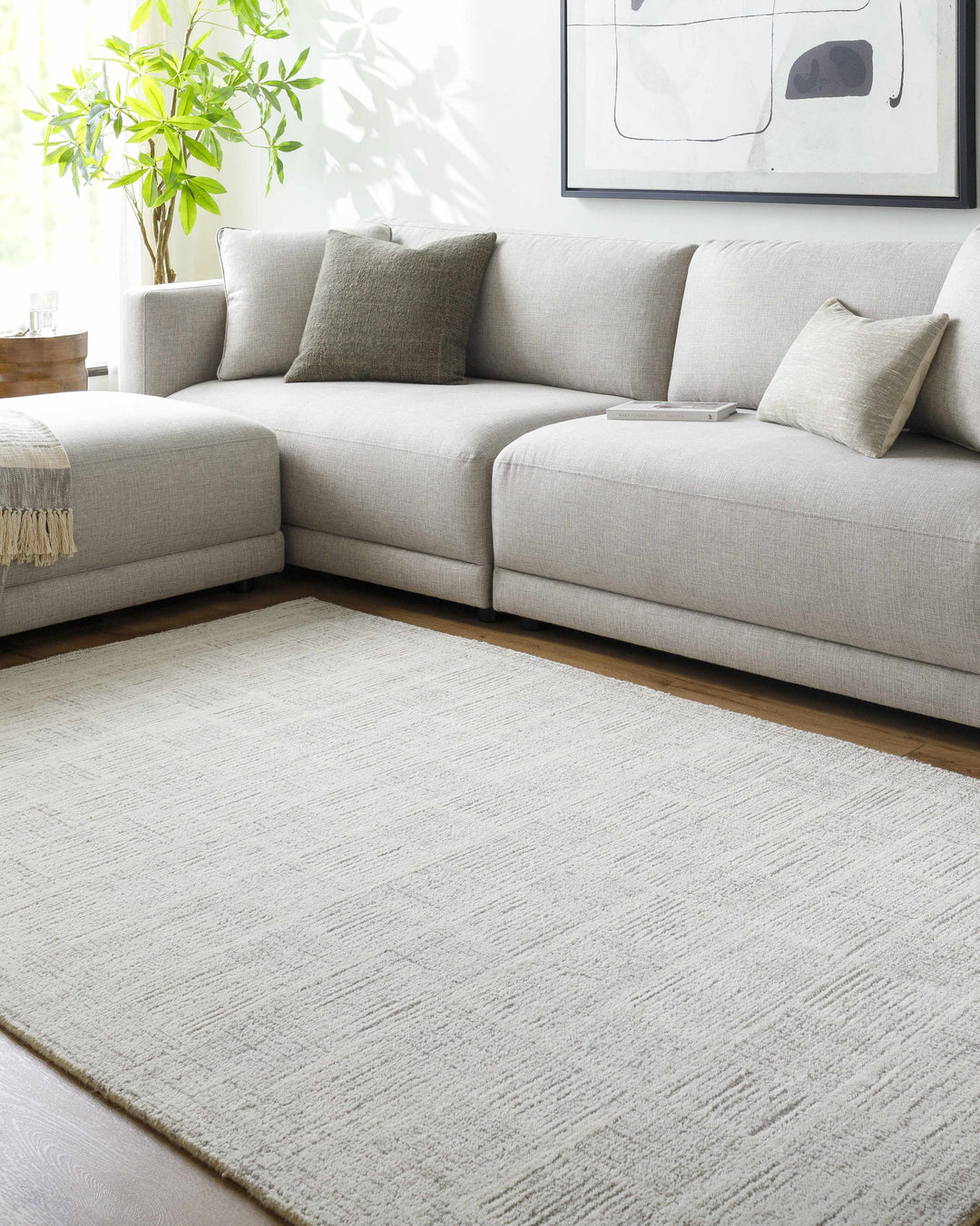 Urian Modern Checkered Pattern Ivory Hand Tufted Wool Area Rug
