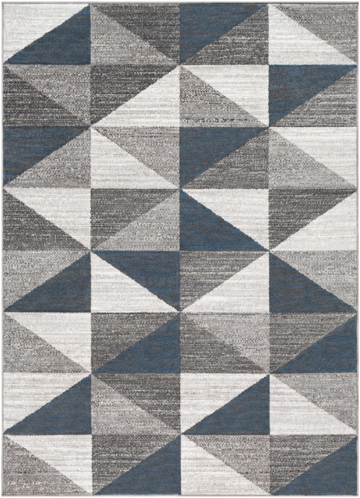 Volant Modern Geometrical Design Gray And Blue Area Rug