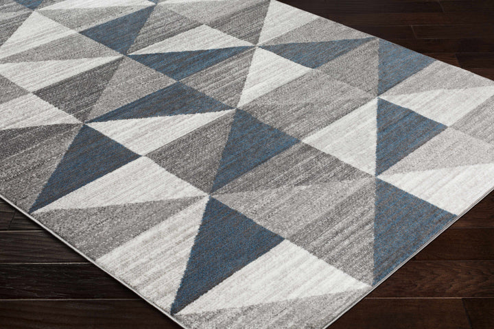 Volant Modern Geometrical Design Gray And Blue Area Rug