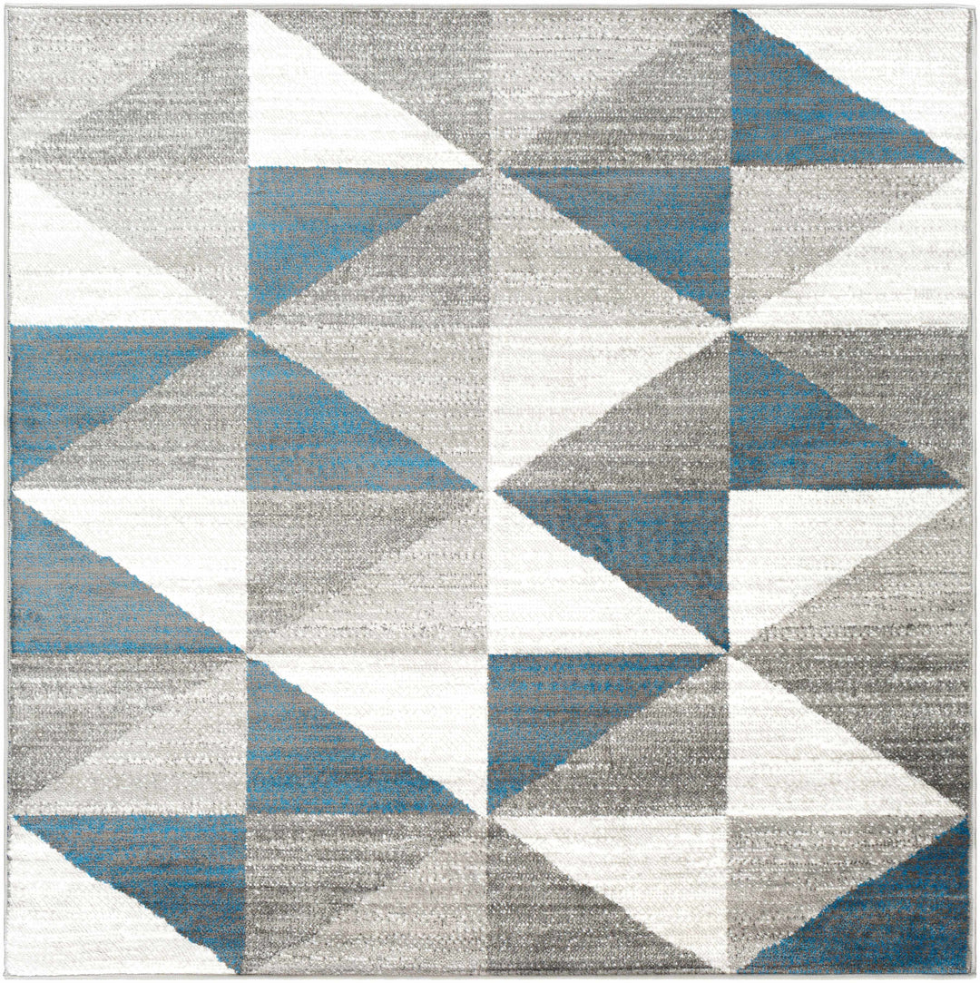 Volant Modern Geometrical Design Gray And Blue Area Rug