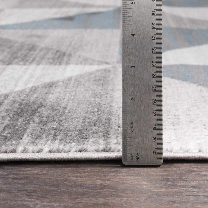 Volant Modern Geometrical Design Gray And Blue Area Rug