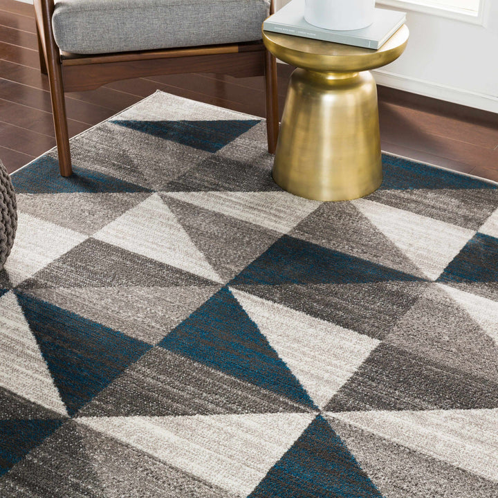 Volant Modern Geometrical Design Gray And Blue Area Rug