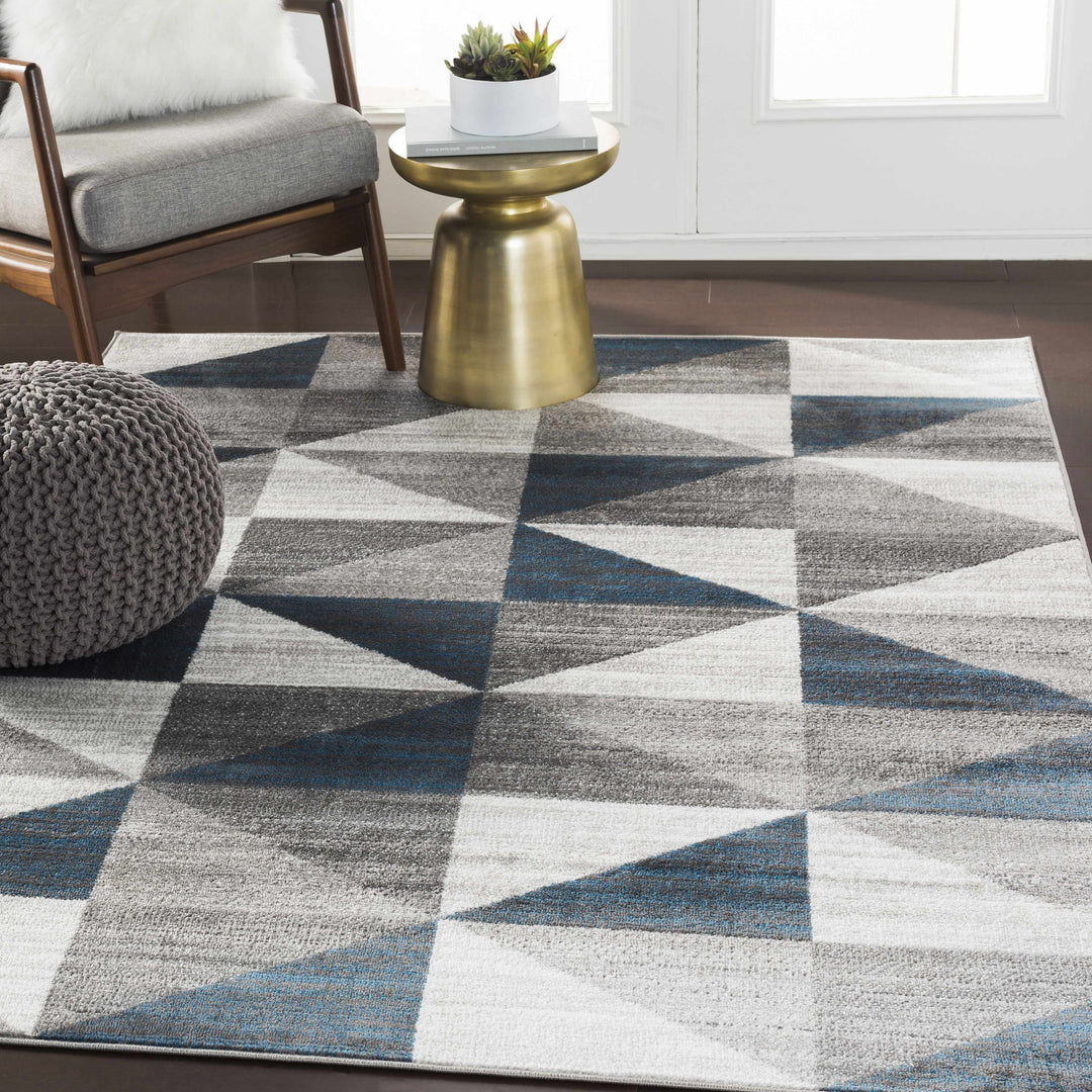 Volant Modern Geometrical Design Gray And Blue Area Rug
