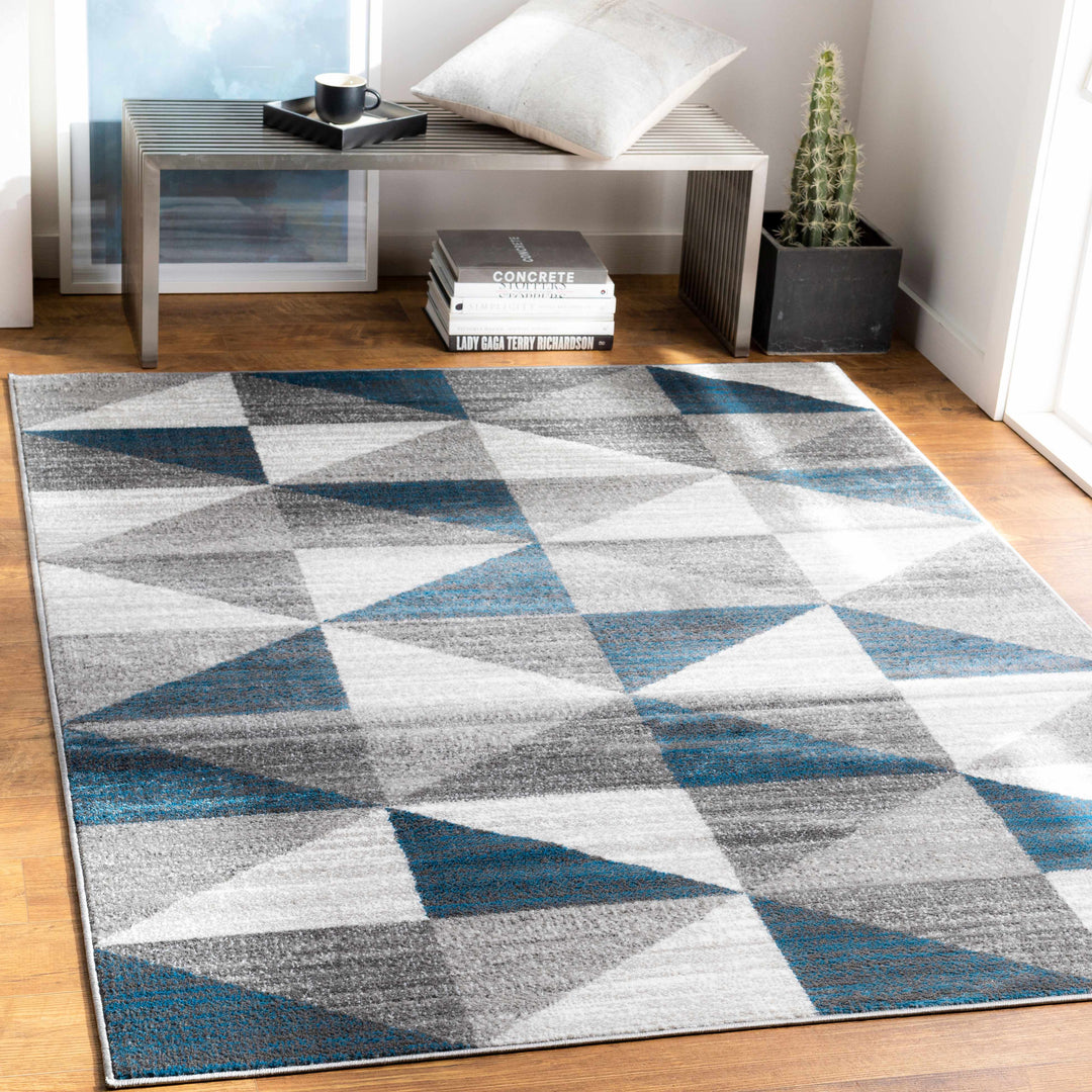 Volant Modern Geometrical Design Gray And Blue Area Rug