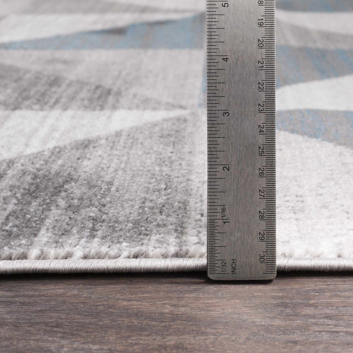 Volant Modern Geometrical Design Gray And Blue Area Rug - The Rug Decor