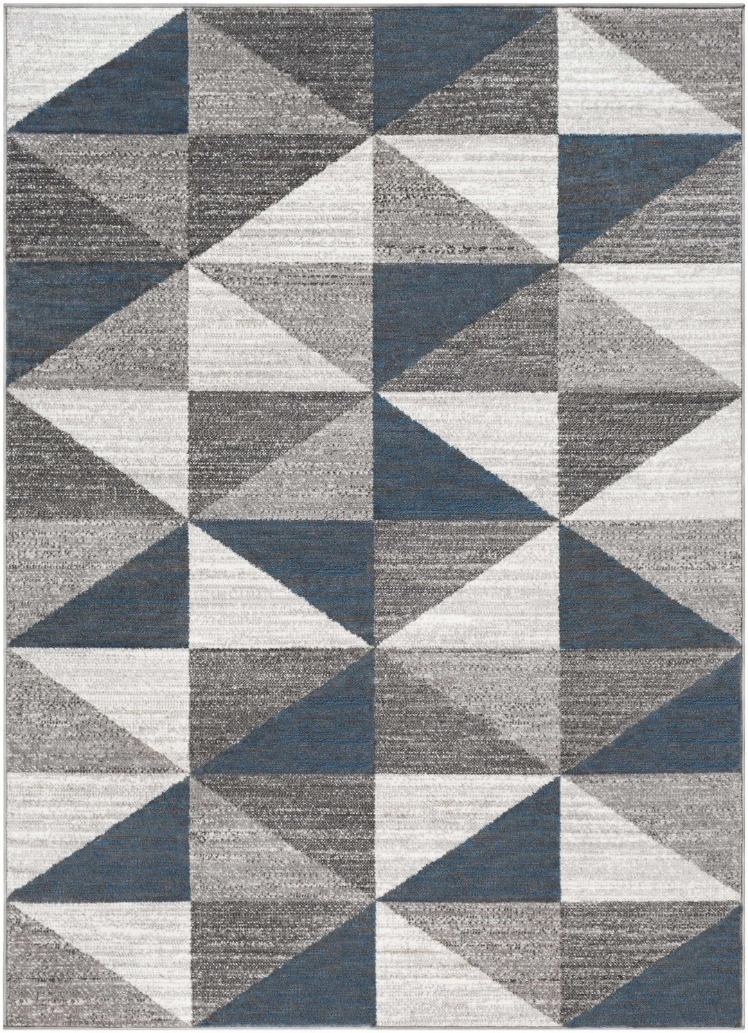 Volant Modern Geometrical Design Gray And Blue Area Rug - The Rug Decor
