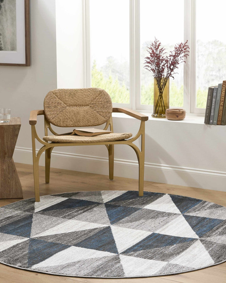 Volant Modern Geometrical Design Gray And Blue Area Rug - The Rug Decor