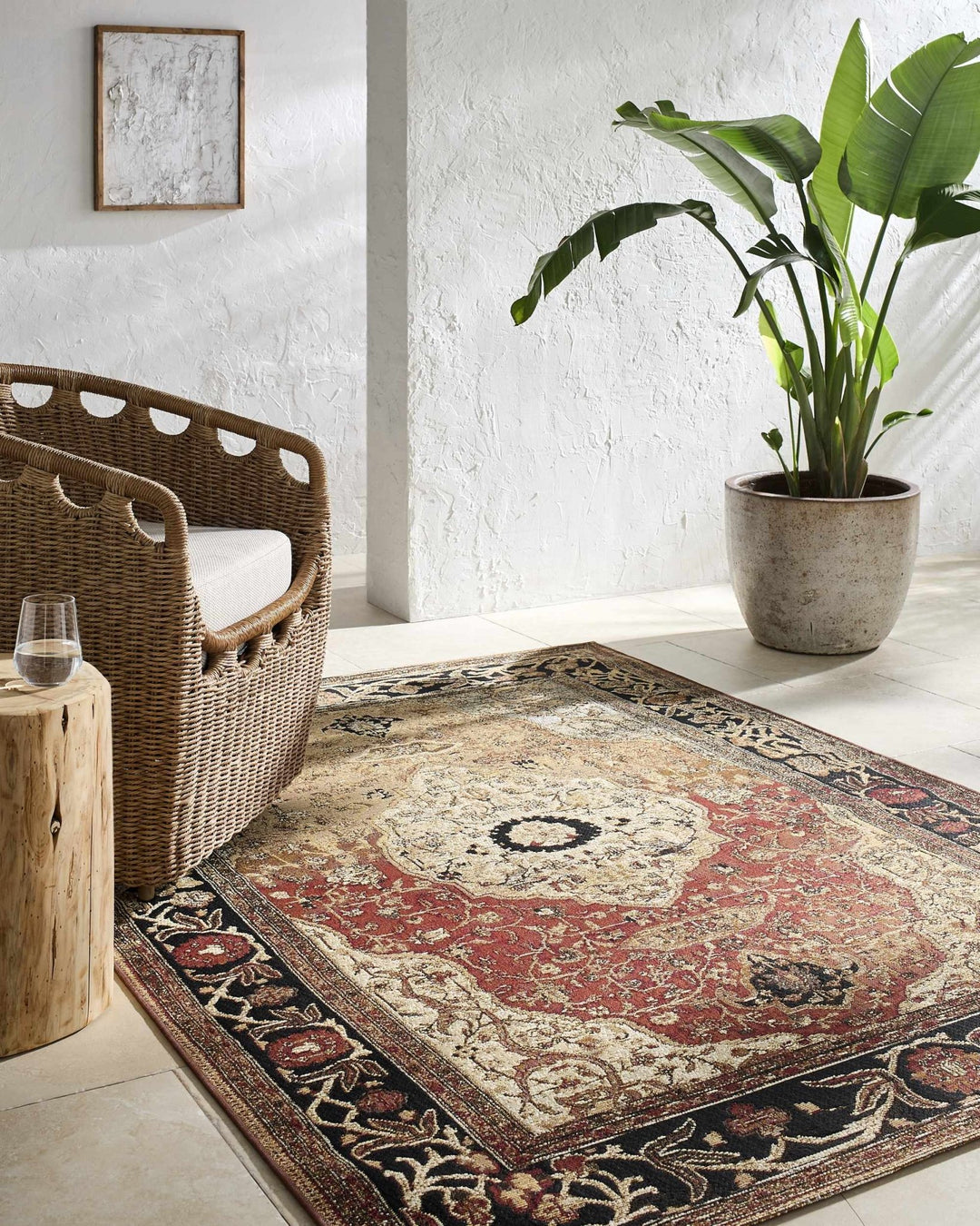 Vonda Traditional Style Beige And Red Outdoor Area Rug - The Rug Decor