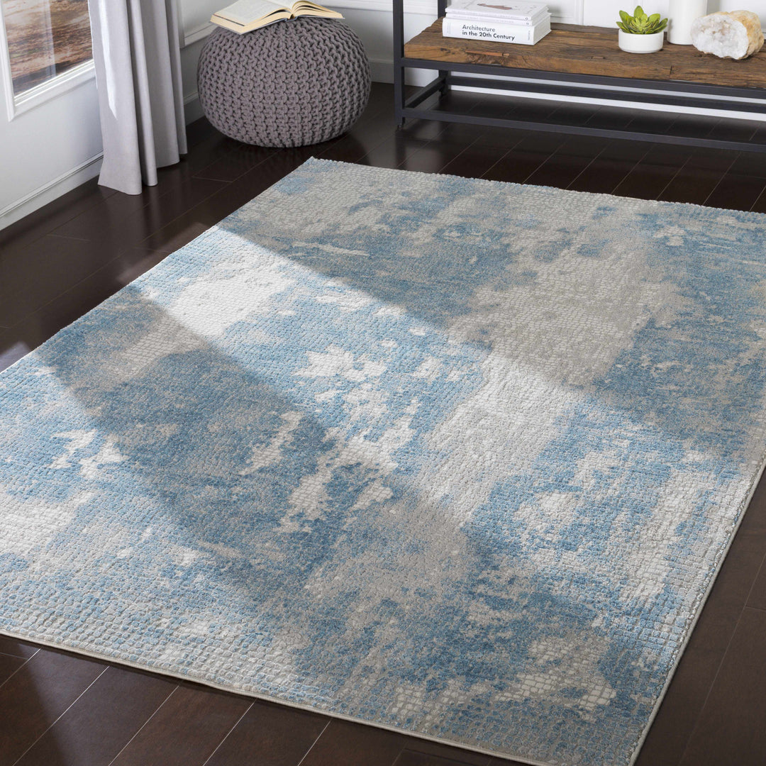 Walbridge Modern Abstract Design Blue And Ivory Area Rug