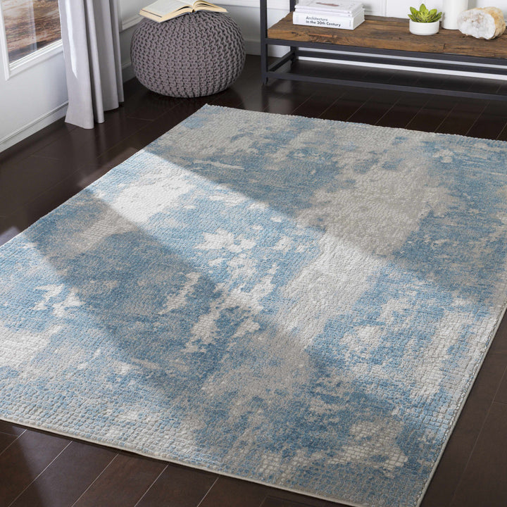 Walbridge Modern Abstract Design Blue And Ivory Area Rug