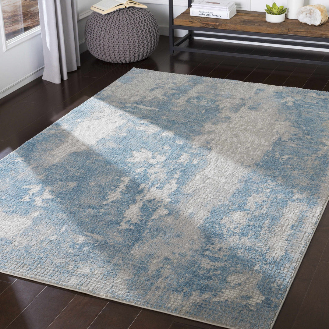 Walbridge Modern Abstract Design Blue And Ivory Area Rug - The Rug Decor