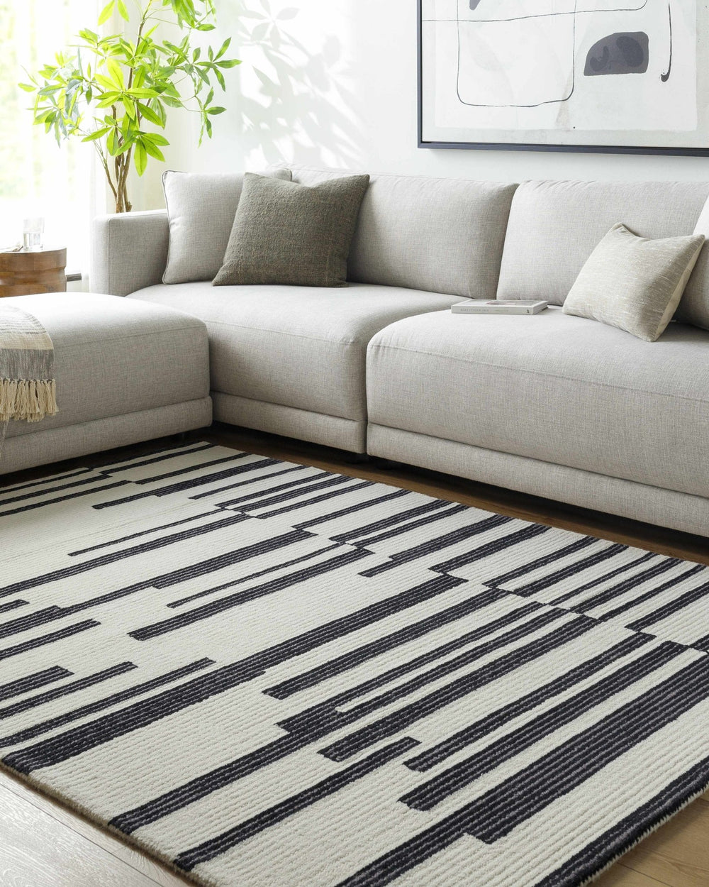 Walid Beige And Black Contemporary Style Area Rug - The Rug Decor