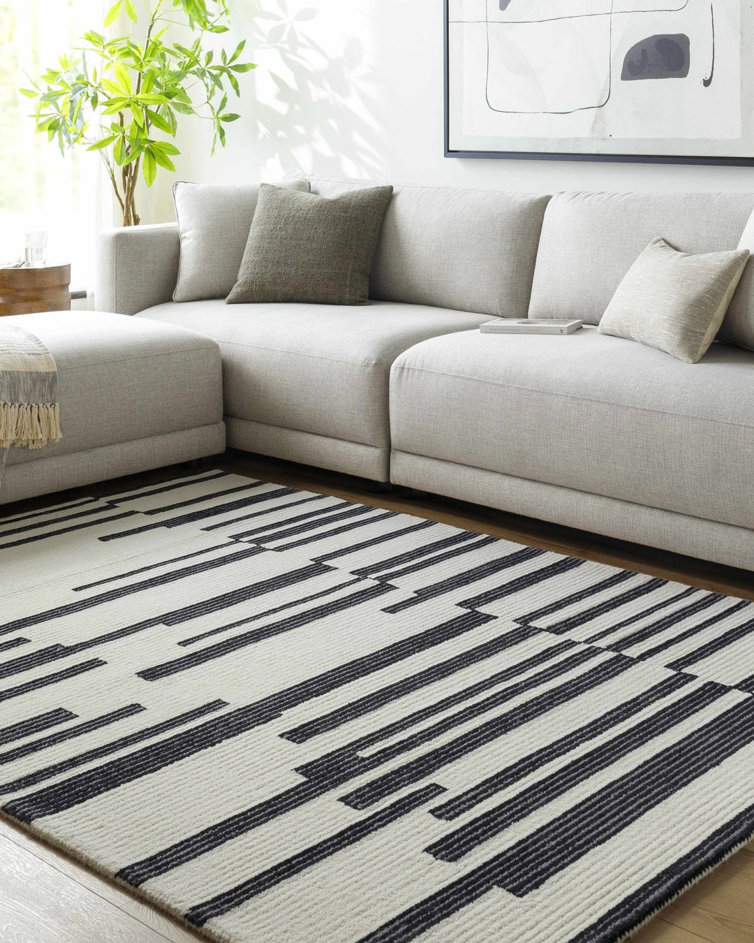 Walid Beige And Black Contemporary Style Area Rug - The Rug Decor