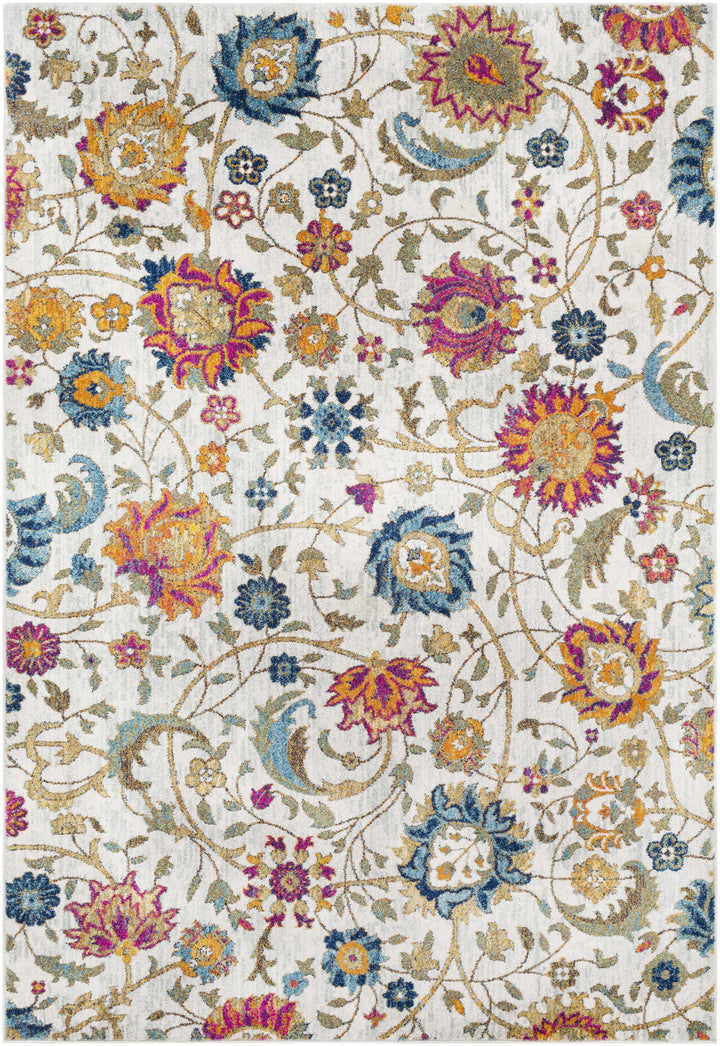 Walsenburg Ivory And Teal Traditional Floral Design Area Rug