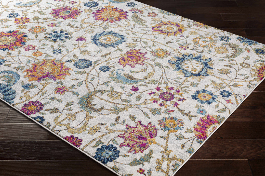 Walsenburg Ivory And Teal Traditional Floral Design Area Rug