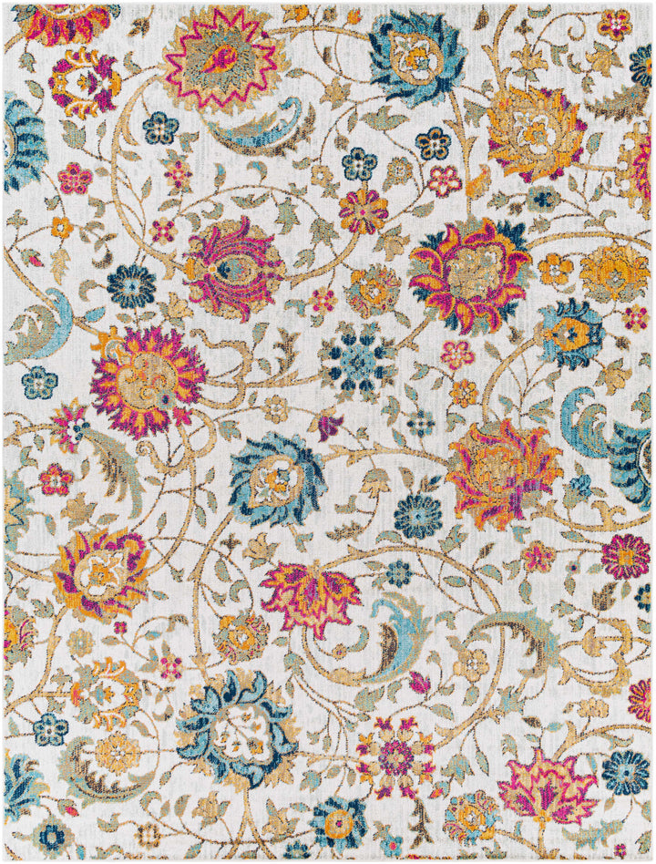 Walsenburg Ivory And Teal Traditional Floral Design Area Rug