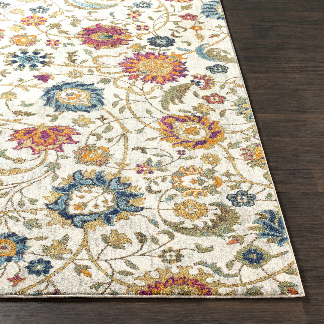 Walsenburg Ivory And Teal Traditional Floral Design Area Rug