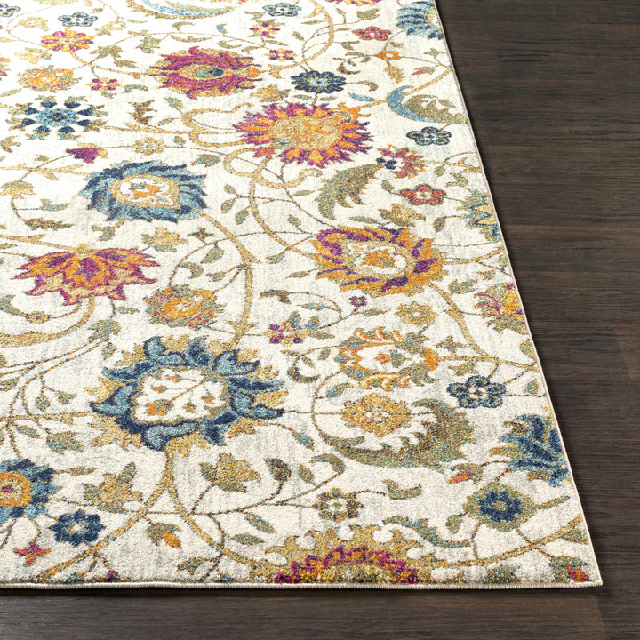 Walsenburg Ivory And Teal Traditional Floral Design Area Rug