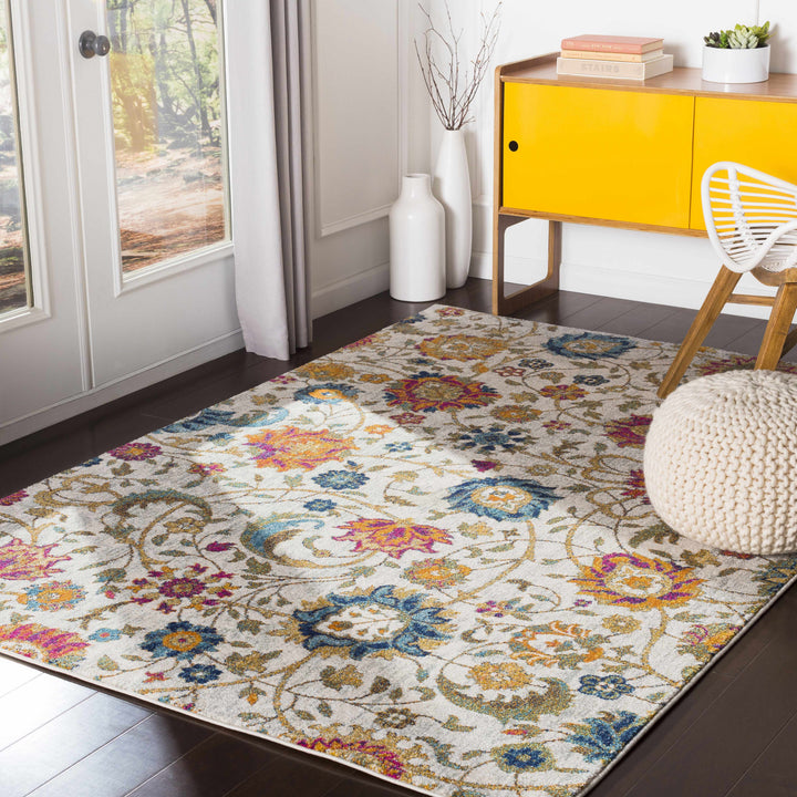 Walsenburg Ivory And Teal Traditional Floral Design Area Rug