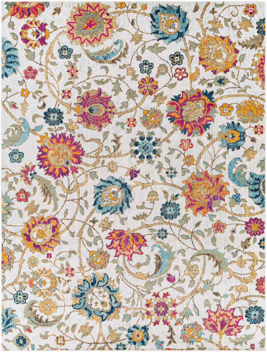 Walsenburg Ivory And Teal Traditional Floral Design Area Rug - The Rug Decor