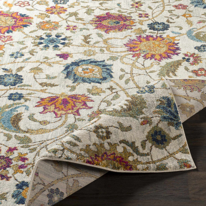 Walsenburg Ivory And Teal Traditional Floral Design Area Rug - The Rug Decor