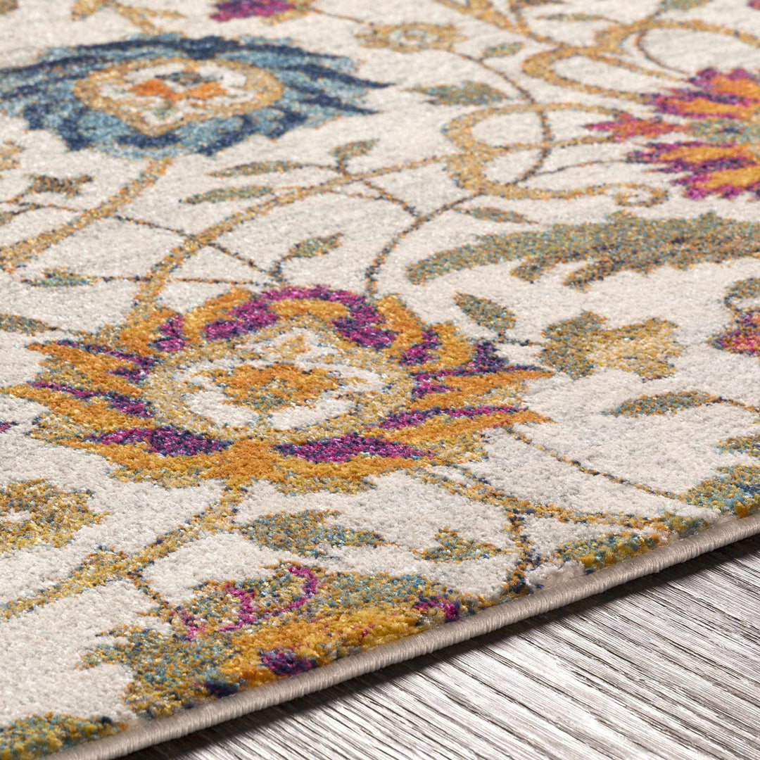 Walsenburg Ivory And Teal Traditional Floral Design Area Rug - The Rug Decor