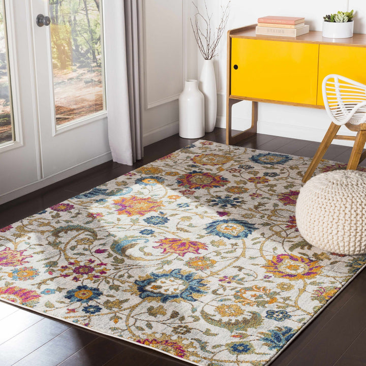 Walsenburg Ivory And Teal Traditional Floral Design Area Rug - The Rug Decor