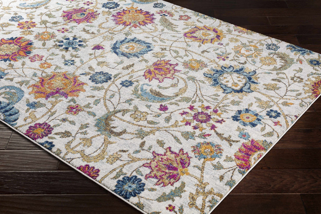 Walsenburg Ivory And Teal Traditional Floral Design Area Rug - The Rug Decor