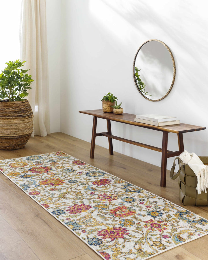 Walsenburg Ivory And Teal Traditional Floral Design Area Rug - The Rug Decor
