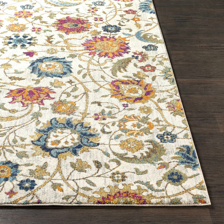 Walsenburg Ivory And Teal Traditional Floral Design Area Rug - The Rug Decor