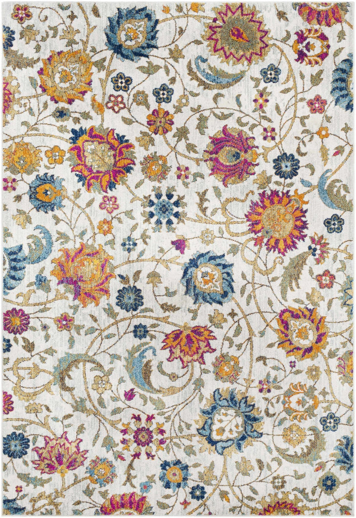 Walsenburg Ivory And Teal Traditional Floral Design Area Rug - The Rug Decor