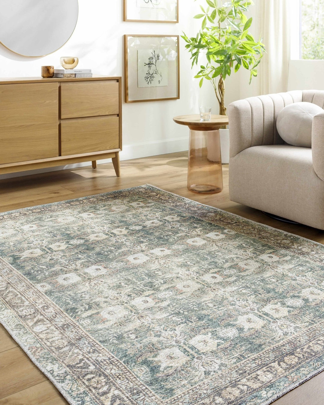 Walta Traditional Green And Brown Washable Area Rug - The Rug Decor