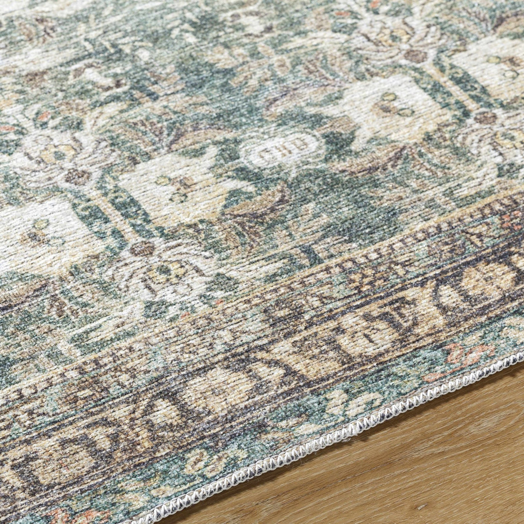 Walta Traditional Green And Brown Washable Area Rug - The Rug Decor