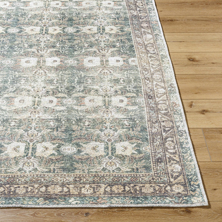 Walta Traditional Green And Brown Washable Area Rug - The Rug Decor