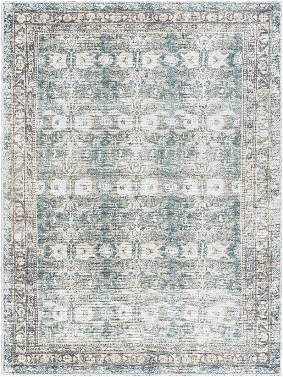 Walta Traditional Green And Brown Washable Area Rug - The Rug Decor